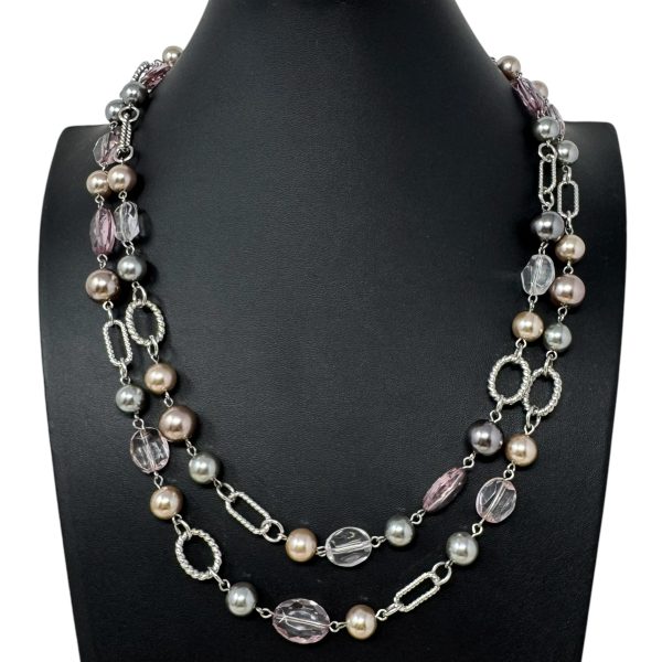 Newport Pink & Silver Faux Pearl Beaded Link Necklace By Premier Designs Fashion