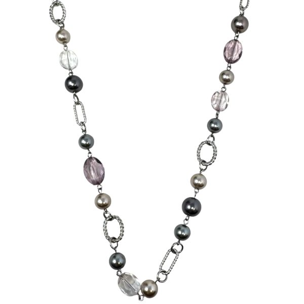 Newport Pink & Silver Faux Pearl Beaded Link Necklace By Premier Designs Fashion